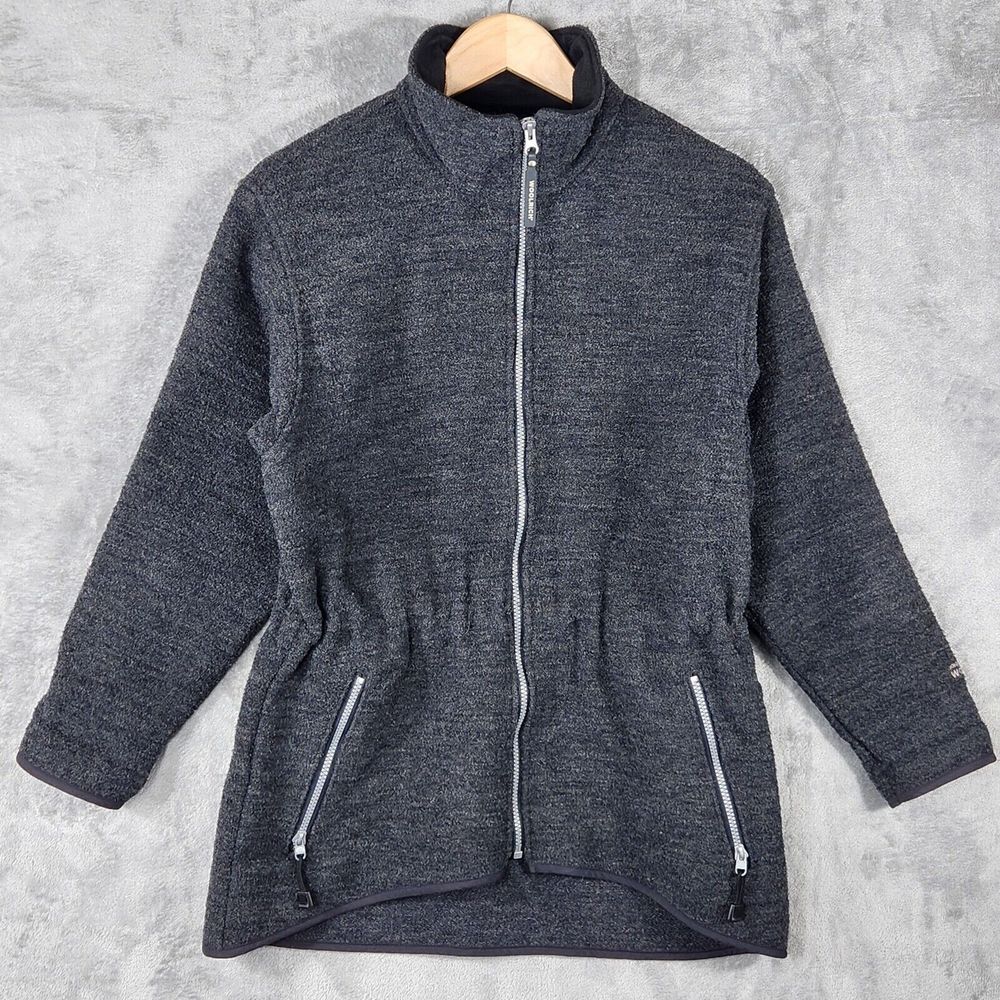 WOOLRICH Women Coat M Wool Jacket Sweater Made in USA Full‎ Zip Heather Charcoal